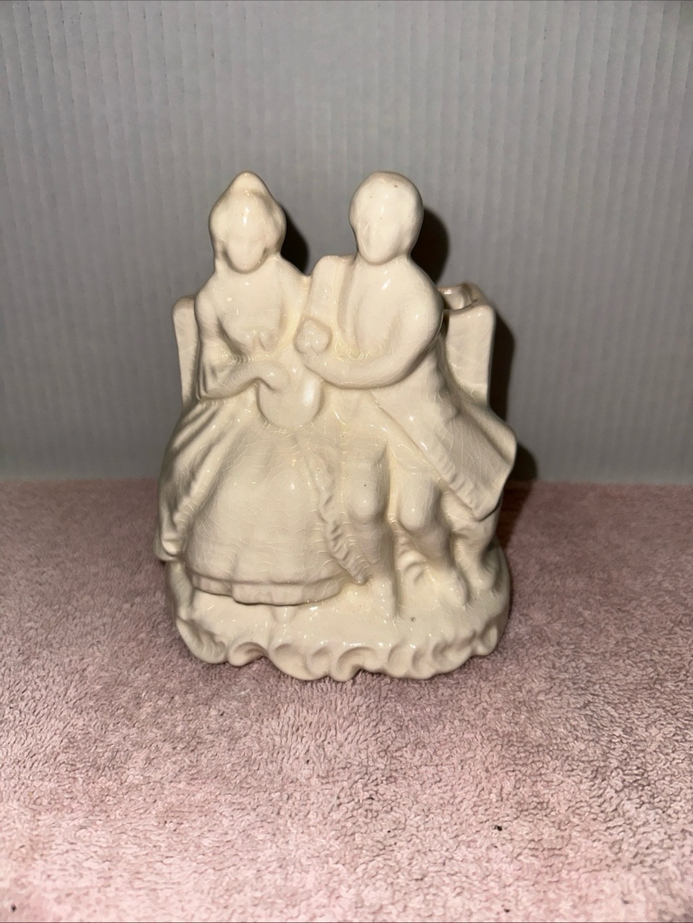 Vintage Ceramic Victorian Couple Figurine Flowerpot or Makeup brush holder 5x6